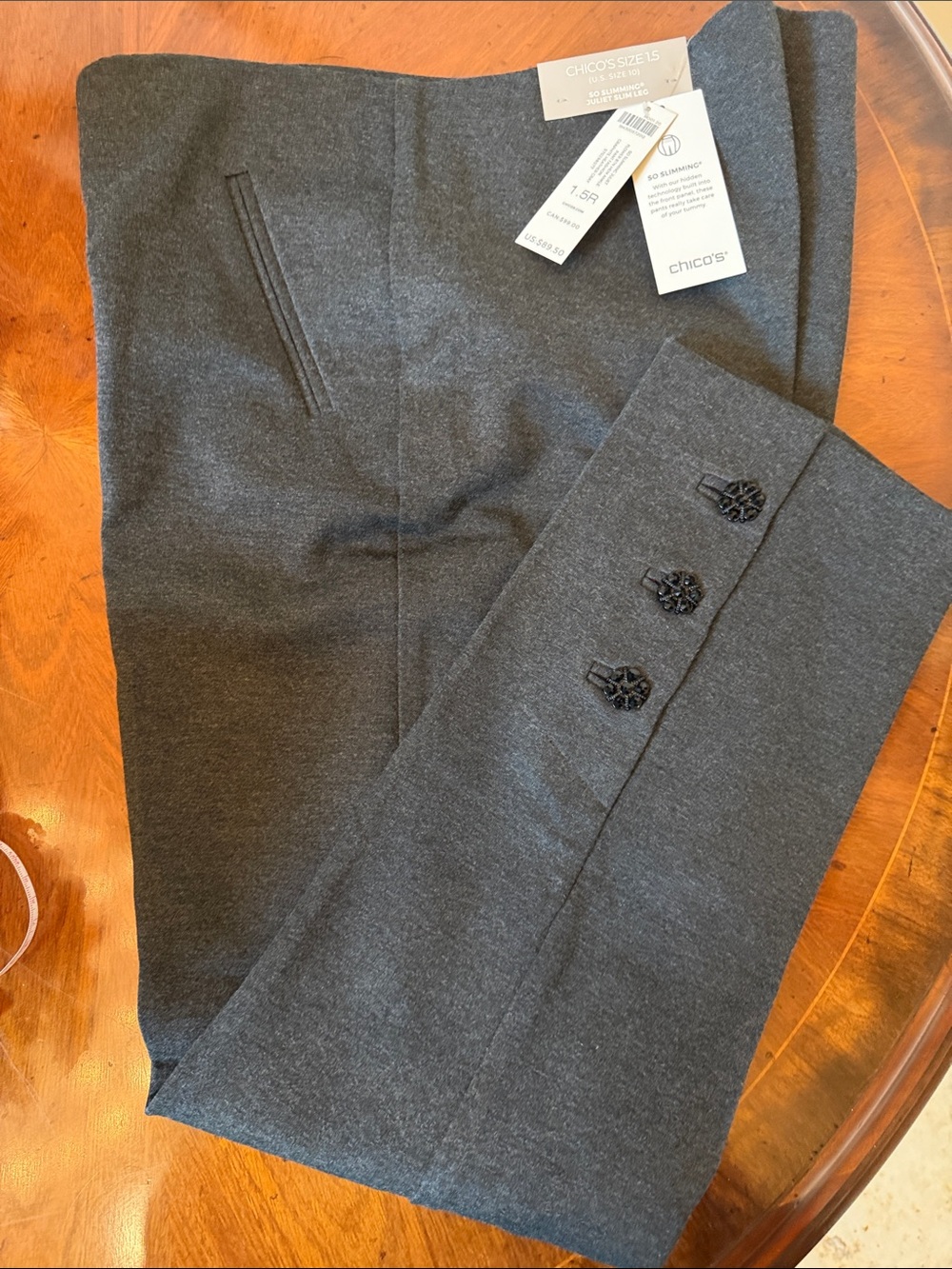 Chico's Women's Charcoal Gray Pull On Ponte Pants - size 1.5, 10/12